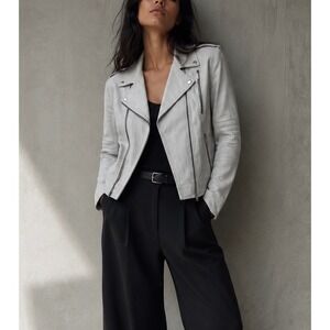 MARNA RO Denim Asymmetrical Zip Moto Jacket